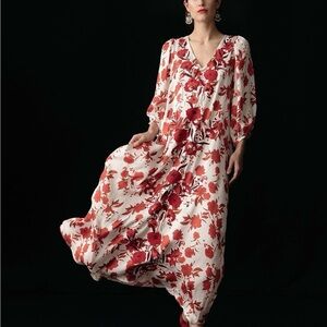 Mi Golondrina Red and White Floral Long Sleeve Dress